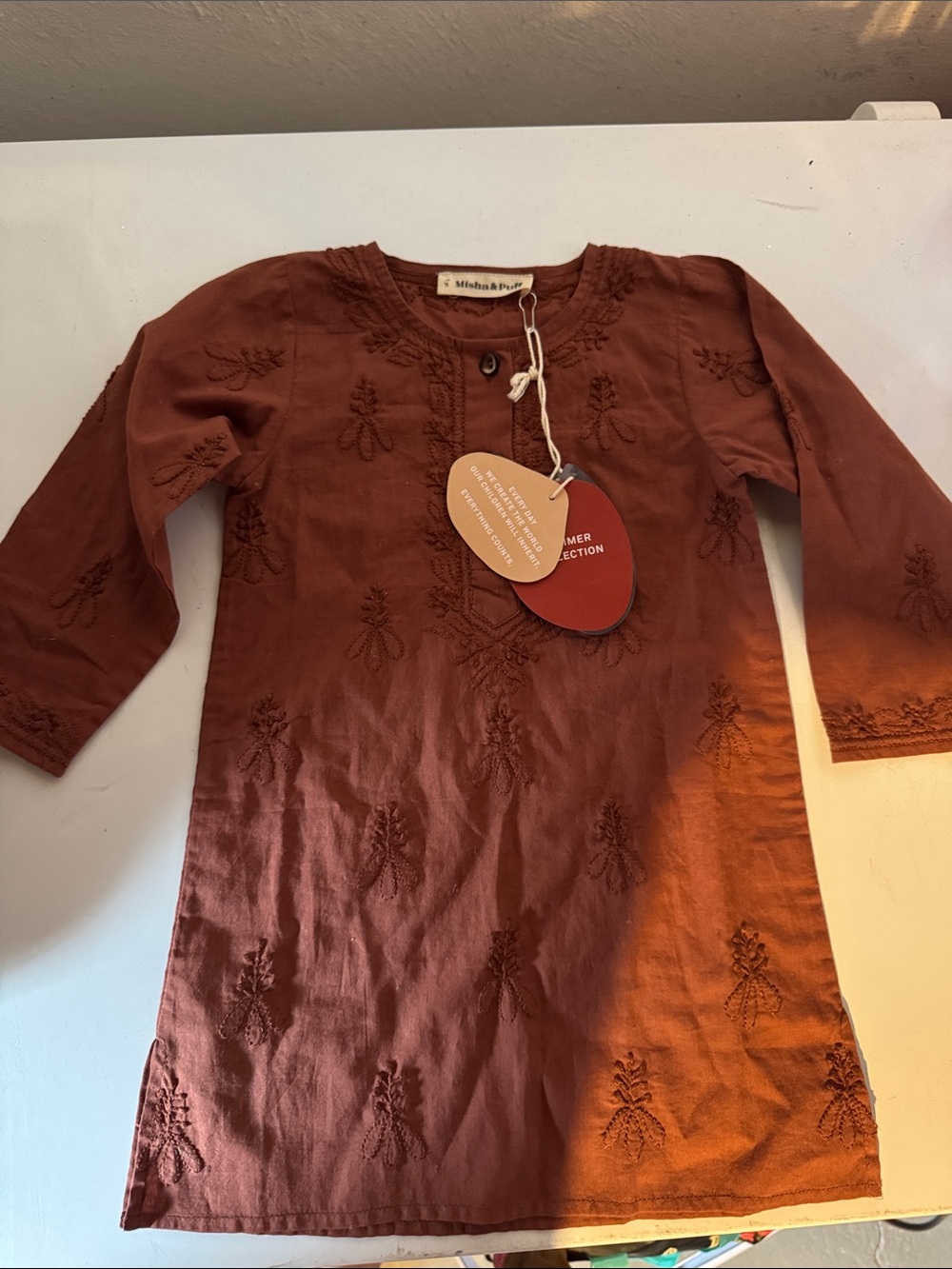 Misha And Puff Rust Embroidered Cotton Dress